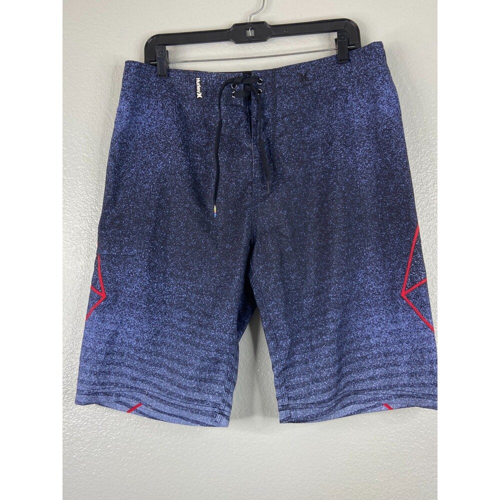 Hurley Men 32 Blue Black Spatter Boardshorts Geometric Swim Beach Surf